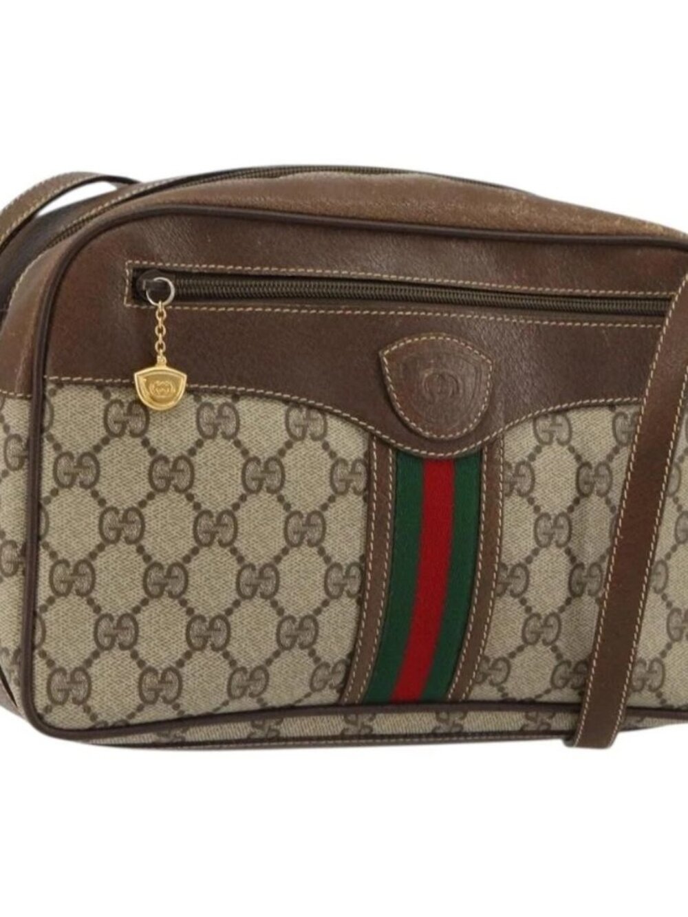 GUCCI GG Supreme Web Sherry Line Bag PVC Beige Gold 001 56 0860 Auth 180110